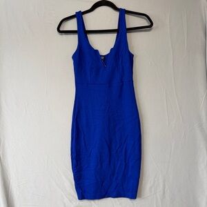 Haute Monde Womens Deep V Midi Dress S Blue Stretchy Event Formal Resortwear